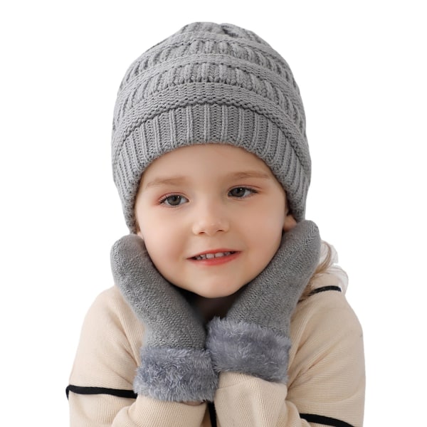 Kids Beanie Gloves Set Strikket Beanie Plus for gutter og jenter