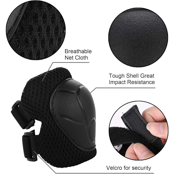 Skate-skydd för barn 6 st Justerbara knäskydd armbågsskydd handledsskydd skyddsutrustning set för cykling rullskridskoåkning sparkcykel Black
