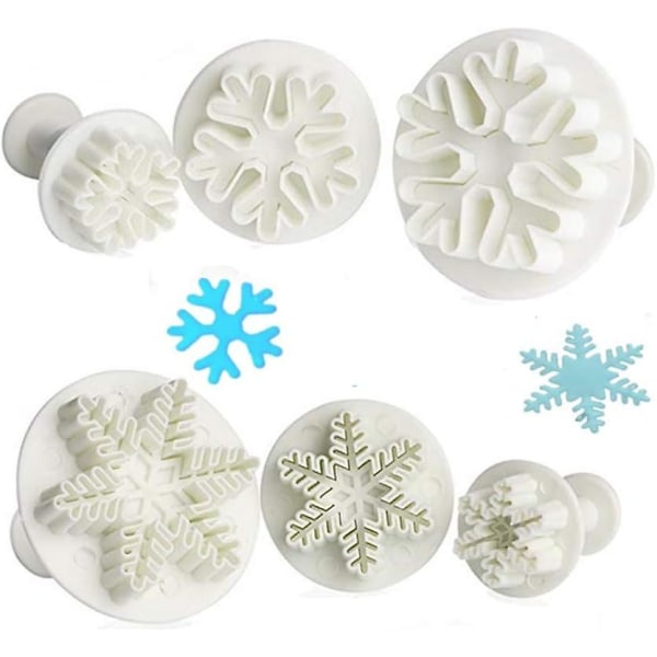 Christmas Fondant Snowflake Cookie Cutter Decorating Cake Decorating Molding Tools For Sugarcraft Plunger, Set Of 6, White