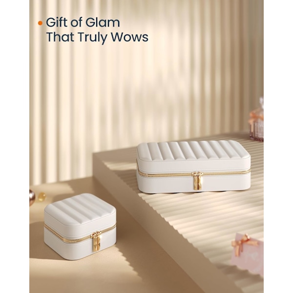 Resesmyckeskrin, Liten Smyckeskrin Organizer med Spegel, PU-yta med Sömmar, Portabel, Dragkedjor, Presentidé Cloud White 10cm