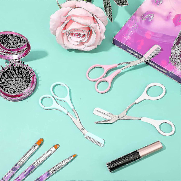 Øjenbrynstrimmer Saks med Kam Øjenbrynsformende Saks Skridsikkert Fingergreb Hårfjerning Plejetilbehør Til Mænd Kvinder (sort, Pink, Blå)-C pink white