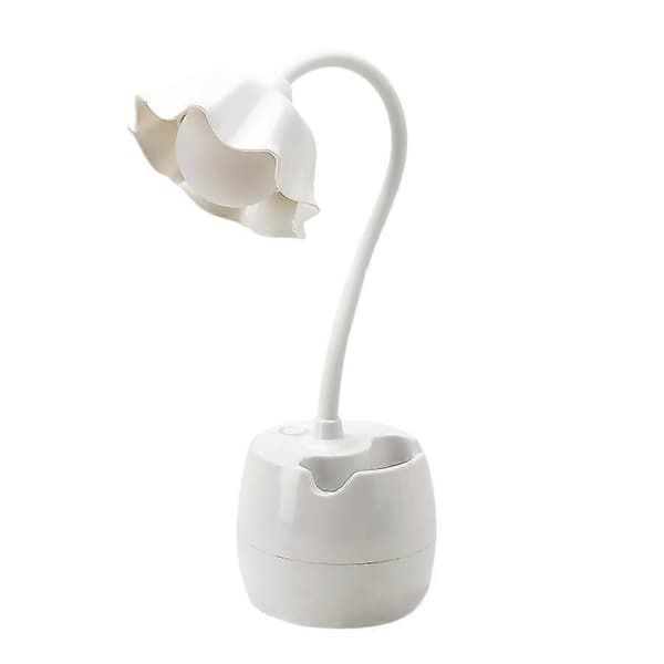 LED Øye-vennlig Blomst Pennholder Skrivebordslampe A1 White
