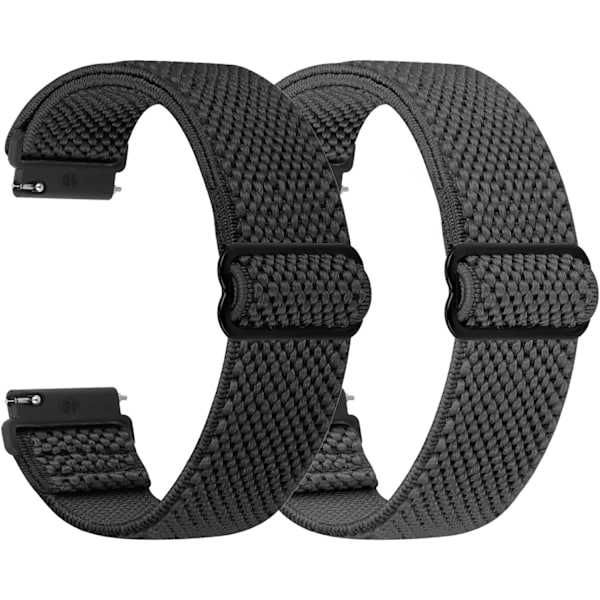 Hurtigutløsende Elastiske Nylon Klokkereimer - Båndbredde - 20mm - Velg Farge & Bredde Black Gray