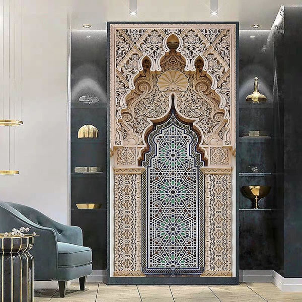 Simulering muslimsk stil 95x215cm 3D dørklistremerkelapp vinkjeller fotoveggmaleri Trompe l'oeil veggklistremerker PVC vanntett tapet for soverom baderomsett