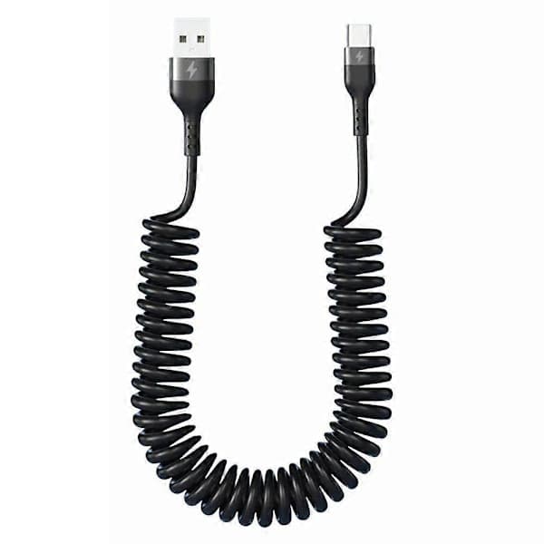 USB till USB C Spiralkabel Infällbar Billaddare Sladd Kompatibel Iphone för Android Dataöverföring Fjäderdesign 5A Sn,A
