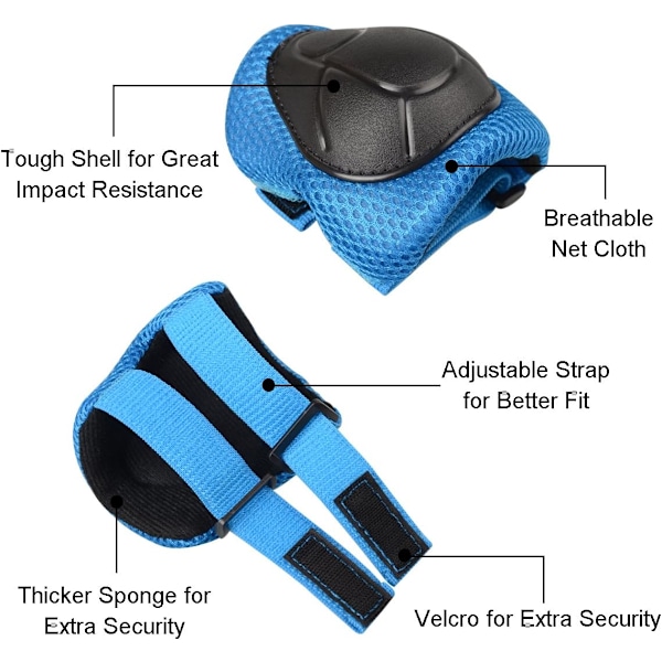 Skate-skydd för barn 6 st Justerbara knäskydd armbågsskydd handledsskydd skyddsutrustning set för cykling rullskridskoåkning sparkcykel Blue