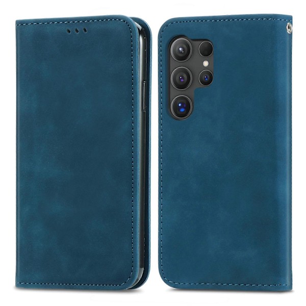 Retro Magnetiskt Läder Skal med Hudkänsla Blue For Samsung Galaxy S25 Ultra 5G