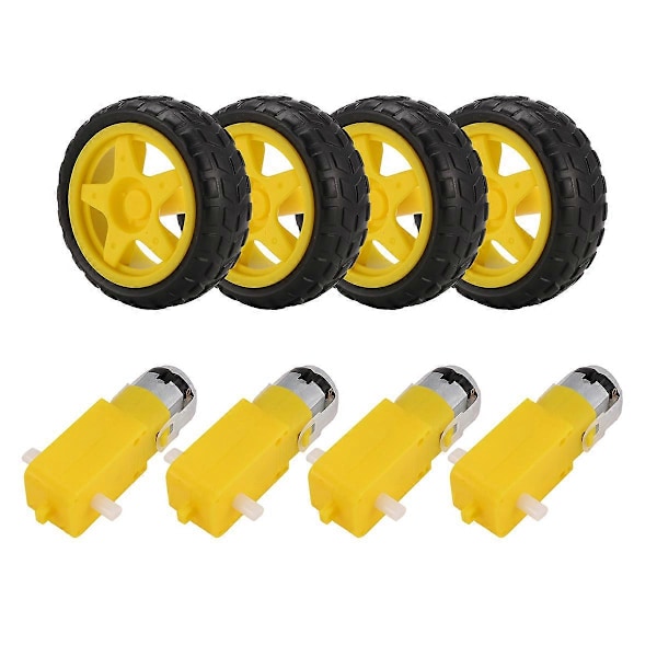 4 stk. DC Elektrisk Motor + Plast TT Motor Dekkhjul Dobbel Aksel Girmotor TT Girkasse Motor for Ard