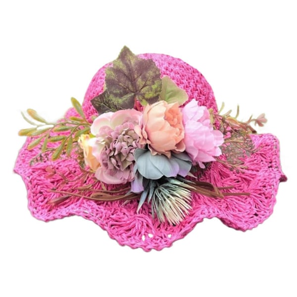 Ferielue Håndlaget Panama Hatt Hepburn Stil Overraskelsesgave til Kjæreste for Kirkefeirer Fransk Stil rose Rød rose Red