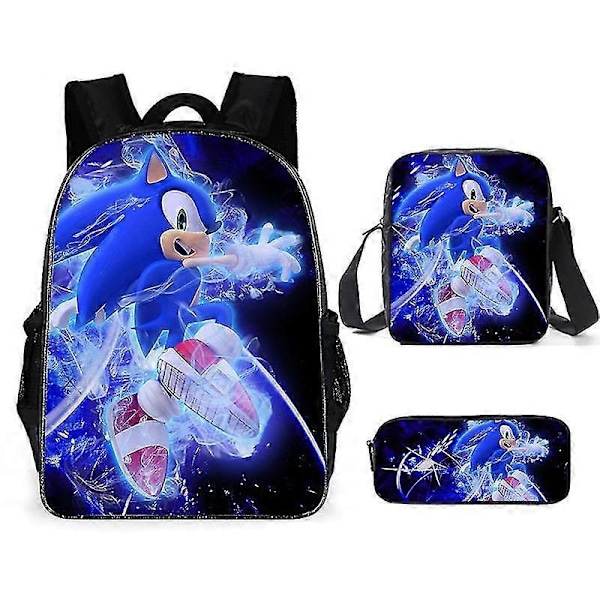 Sonic Grundskola Skolväska Tredelat Set Anime Tecknad Ryggsäck Axelväska Pennfodral hög kvalitet P Shoulder bag