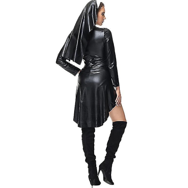 Dame Læder Nonne Cosplay Kostume Halloween Karneval Fest Punk Nonne Uniform L