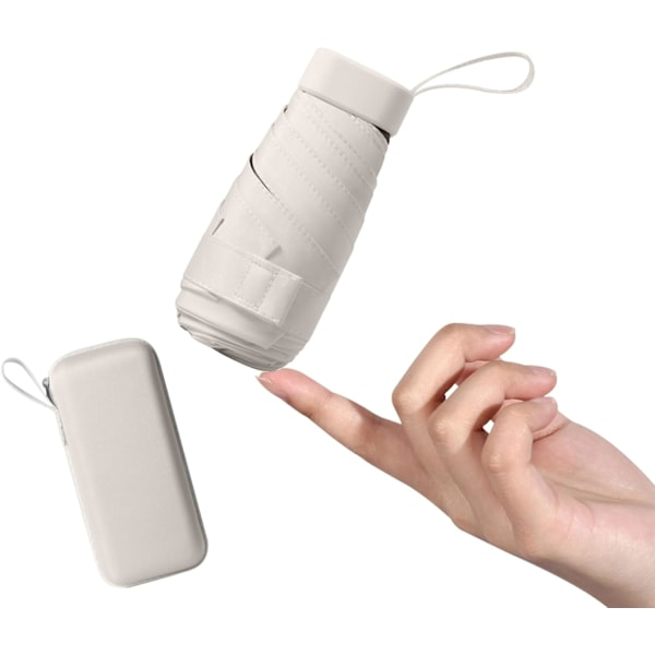 Miniparaply med UPF50+ skydd, lätt och kompakt paraply för kvinnor och barn, bärbar UV-paraply med förvaringslåda, damhandväskstorlek Cream
