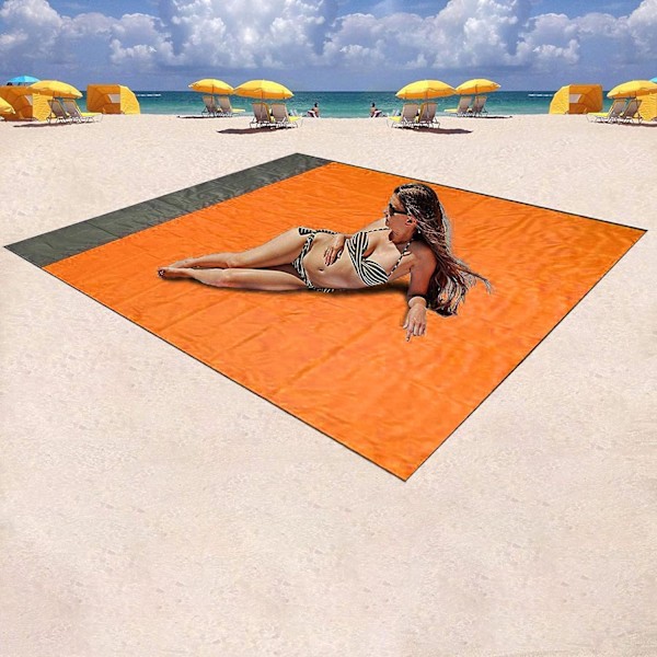 Rantapyyhe, hiekkaa hylkivä rantamatto, piknikpeitto vedenpitävä ja hiekkaa hylkivä 4-7 aikuiselle, ylisuuri kevyt ranta orange
