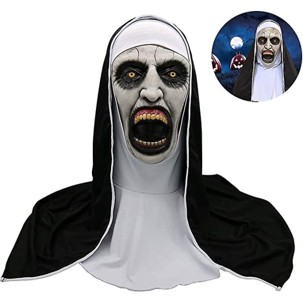 Halloween Nonne Horror Maske, Halloween Nonne Horror Maske Cosplay Gruselige Latex Masken mit Kopftuch Vollgesichtshelm Halloween Party Requisiten