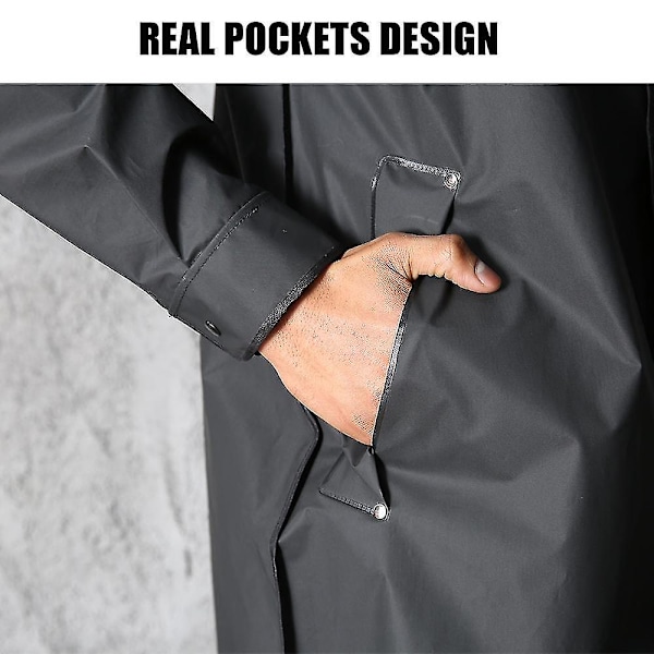 Fashion Vuxen Vattentät Lång Herr Dam Regnkappa med Huva - black XXXL
