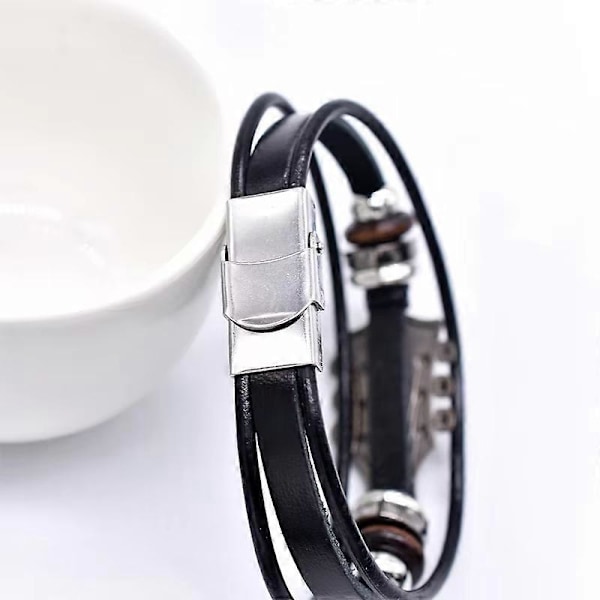 Retro Gitarrarmband i Konstläder, Rockmusik Gitarrläderarmband i Zinklegering Red