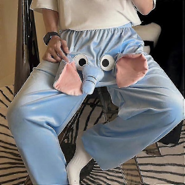Elefant Snabel Pyjamasbyxor Herr, elefant Pyjamasbyxor, tecknade Pyjamasbyxor Roliga Glada H Blue Flannel XL