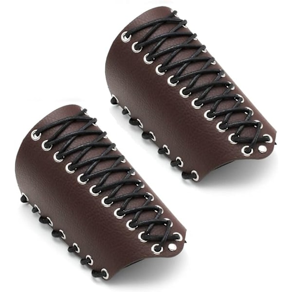 2 st Armmanschetter för män Steampunk Rustning Armband PU Läder Manschetter för Kostym Brown