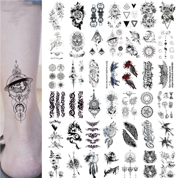 40 ark svarta blommor kvinnor flicka vattentät tillfällig tatuering