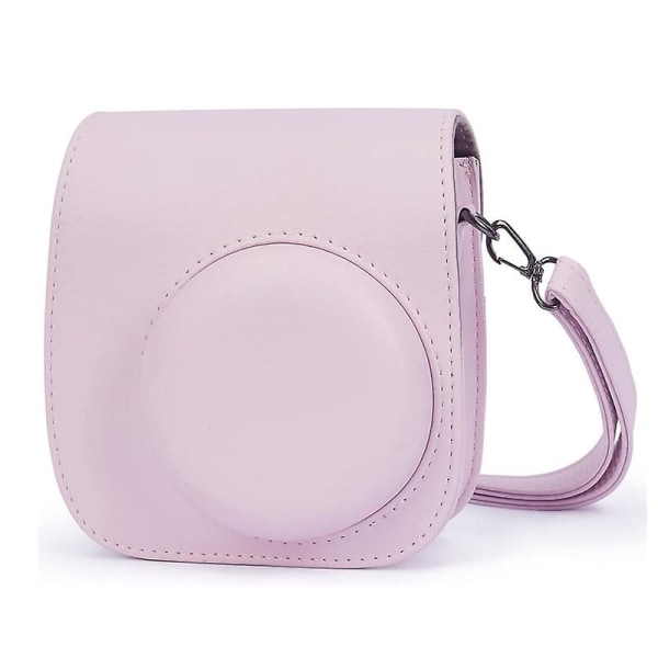 Kameraveske for Instax Mini 12-kamera, rosa, kameraveske, oppbevaringspose, beskyttende glatt PU-skinn med skulderstropp og innebygd lomme, øyeblikkelig kamera