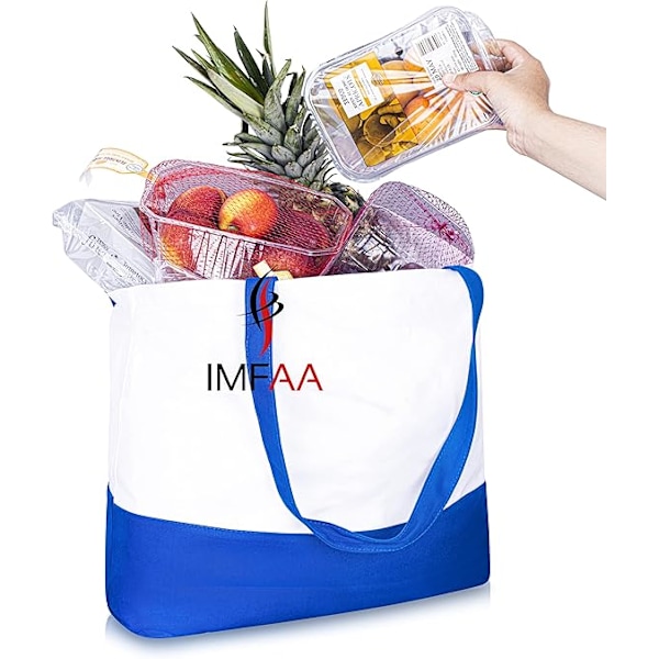 Genanvendelige indkøbsposer, fashionable tofarvede tasker til håndarbejde, DIY og kreative designs bomuldslærred tote taske. Blue White