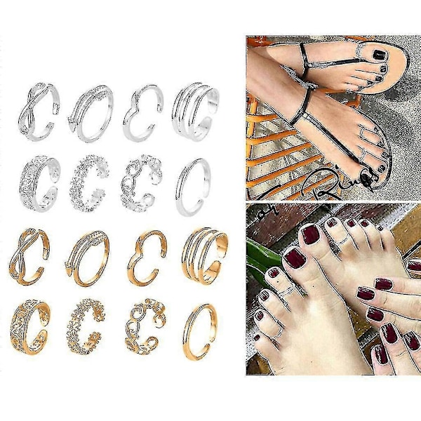 Tåringar i koppar för kvinnor, öppna tåringar, justerbar ring för lilltån Silver