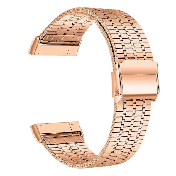 For Fitbit Versa 4/Sense 2 Rustfritt Stål 7-Perlers Klokkereim Dobbel Spenne Erstatningsarmbånd Rose Gold