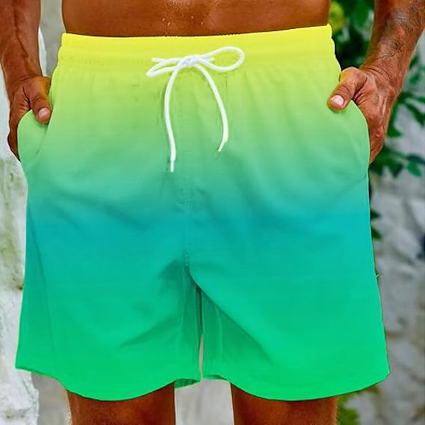 Herreshorts med snøring, herreshorts for menn med lommer, strandklær for menn, gradienttrykk, avslappet strandbukse for menn L
