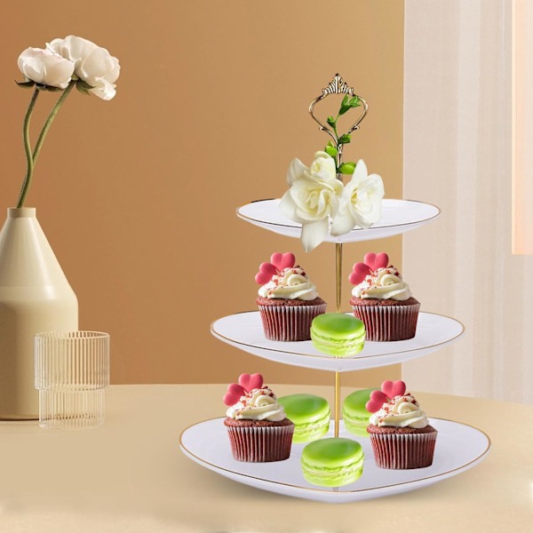 3-kerroksinen cupcake-teline, kerroksinen kakkuteline, hääjälkiruoka-cupcake-teline, tarjoilulautanen herkuille, kerroksinen tarjoiluvati, kakunpidike White