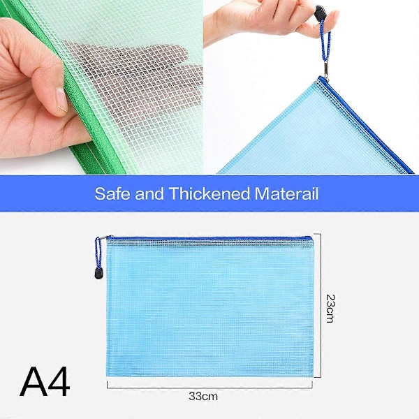 20-pakke lynlåsmapper A4 Mesh Dokumentmappe Plastmapper Tegnebøger Kontor Skole Opbevaringsposer til Dokumenter Forretning
