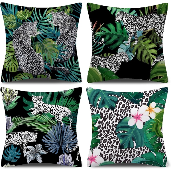 Tyynynpäällinen Jungle Tropical Leaf -setti 4 kpl, Koristetyynyt