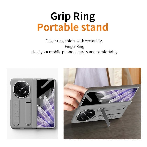 Skal med Stöd och Armband i PC med Härdat Glas Film för Oppo Find N5 5G - Grå Grey