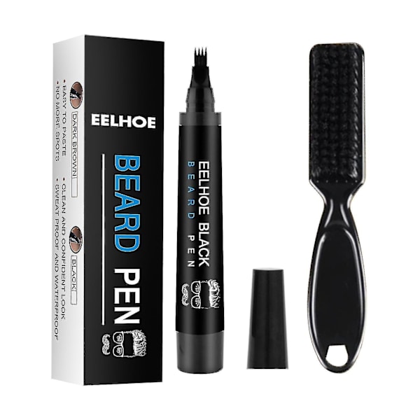 Skäggutfyllnadspenna Kit, Vattentät Skäggstylingpenna Skäggstylingborste - black