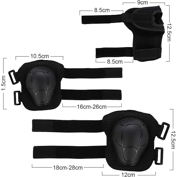 Skate-skydd för barn 6 st Justerbara knäskydd armbågsskydd handledsskydd skyddsutrustning set för cykling rullskridskoåkning sparkcykel Black