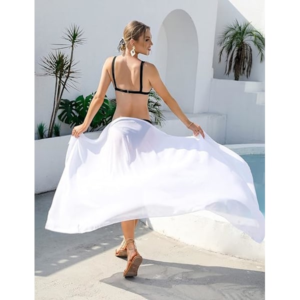 Strandslør til Kvinder Strand Coverups Chiffon Sarong Bikini Cover Up til Badetøj Langt Tørklæde Slør Halv Strand Pareoer til Sommer White