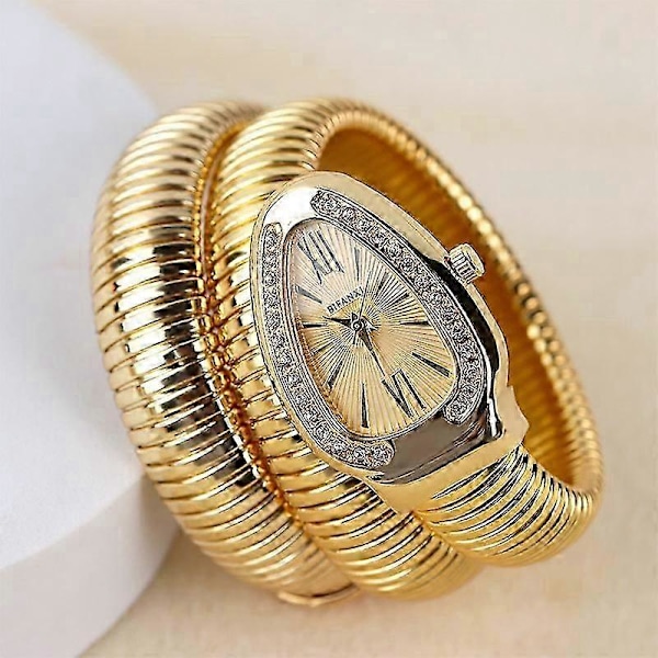 Naisten käärmerannekorukello Serpentine Bling Timantti Kvartsikellot Gold White