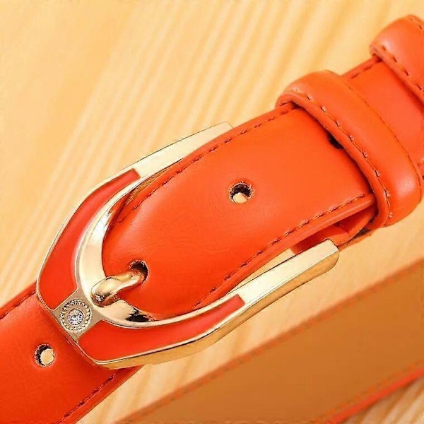 Dame Læder Nålespænde Bælte Mode Damer 3.0 Fint Buksebælte Candy Farve orange 115cm