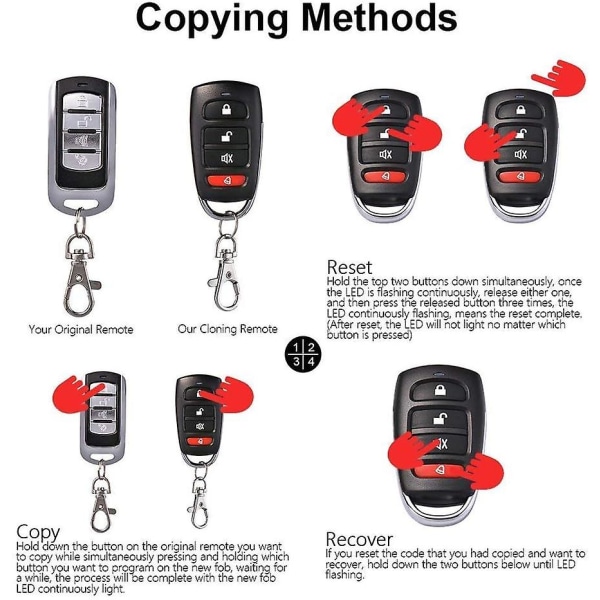 6,8*3,6*1,6 cm Sæt med 2 Universal Garageport Kloning Nøgle Fob Fjernbetjening 433mhz 4 Knap Kloner Til Garageport Elektrisk Port osv.