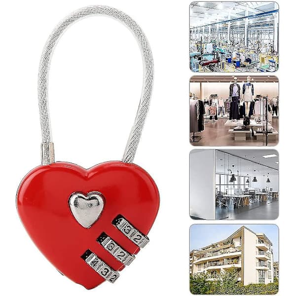 Hjerteformet hengelås, mini 3-sifret kode-lås, med hjertetråd, passordlås