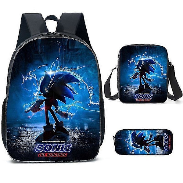 Sonic Grundskola Skolväska Tredelat Set Anime Tecknad Ryggsäck Axelväska Pennfodral hög kvalitet 6 Shoulder bag