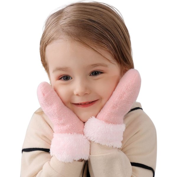 (Light Pink Size:M)Child's Knitted Gloves Women's Mittens