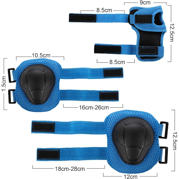 Skate-skydd för barn 6 st Justerbara knäskydd armbågsskydd handledsskydd skyddsutrustning set för cykling rullskridskoåkning sparkcykel Blue