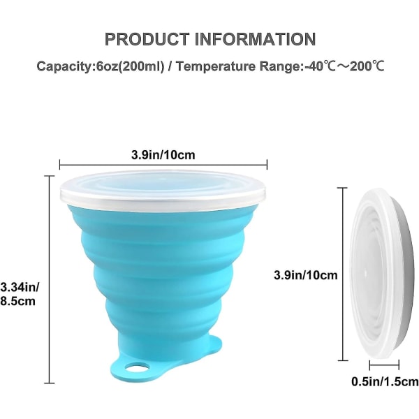 2 stk sammenleggbar reisesilikonkopp, BPA-fri bærbar kaffekopp med plastlokk, sammenleggbar silikontumbler for piknik, camping, fotturer utendørs