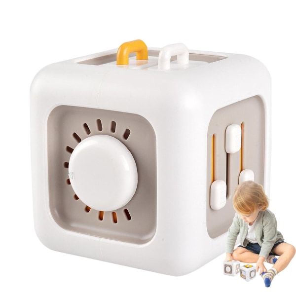 1 söt interaktiv sensorisk leksak med strömbrytare, lämplig för pojkar och flickor, robust bärbar upptagen kub