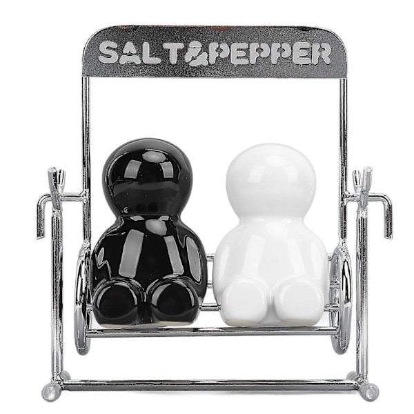 2 st Kryddburkar för kök Keramiska Söta Gungfigurer Kryddströare Set Salt- och Pepparkar Svart Vit