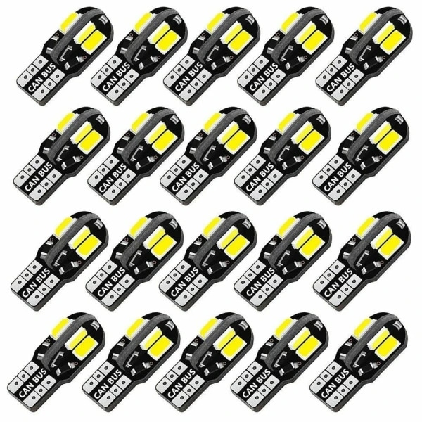 20 kpl W5W T10 LED-lamppu Canbus 5730 8SMD 12V 6000K 194 168 LED-auto Sisätilan Kartta Kupu Valo Pysäköintivalo Auto Signaalivalo
