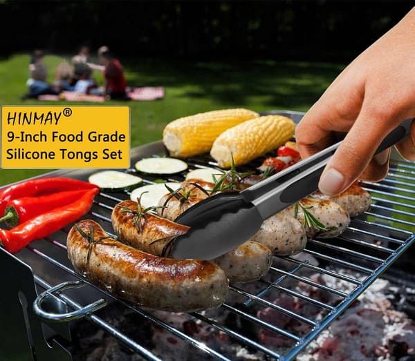 Praktiska Kökstänger Silikon Matlagningstänger Grilltänger, Set om 3 Black