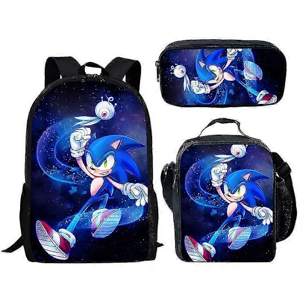 Sonic Grundskola Skolväska Tredelat Set Anime Tecknad Ryggsäck Axelväska Pennfodral hög kvalitet 16 Shoulder bag