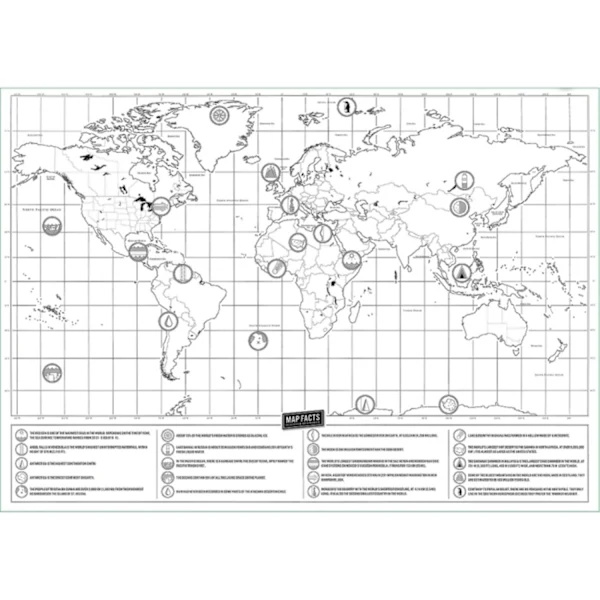 Raaputuskartta / Scratch Map / Maailmankartta - 42 x 30 cm Musta