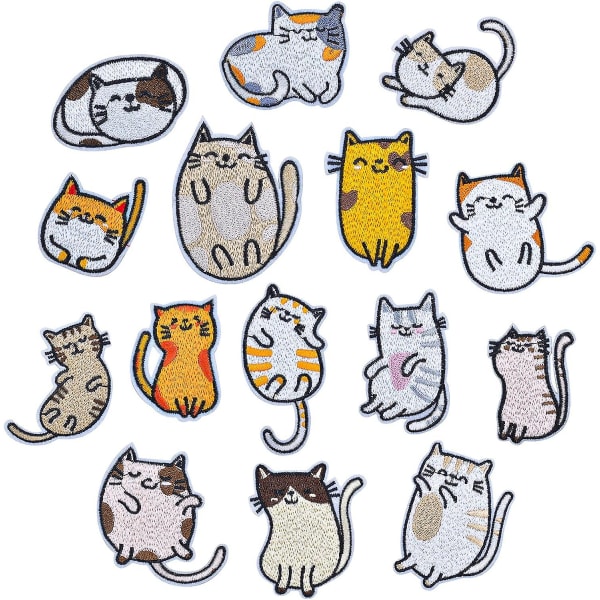 15 Pieces Animal Embroidery Patches, Cute Iron-on Sew-on Patches, Decorative Embroidered Cat Applique, Iron-on Patch Sticker for DIY Clothes T-Shirt J